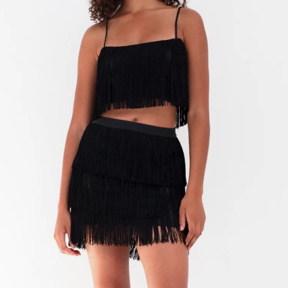 Babaton Mirage Top crop fringe strap tank